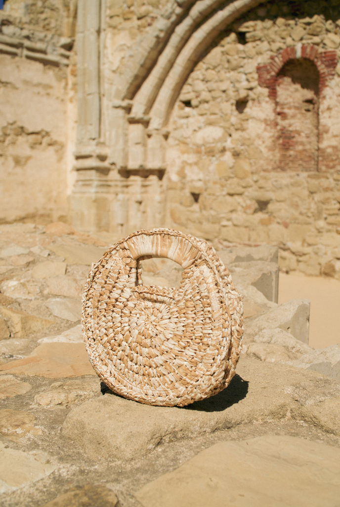 Straw top circle tote